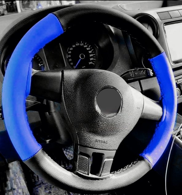 Fiat Punto Uyumlu İki Renkli Mavi Siyah Direksiyon Kılıfı - Resim 2