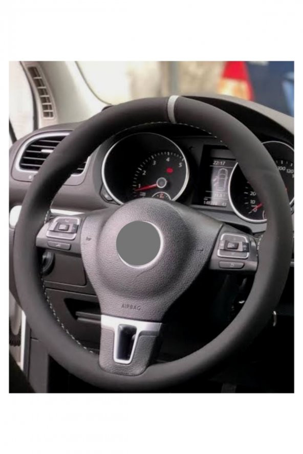 Vw Passat Uyumlu Dikmeli Direksiyon Kılıfı Alkantara Gri Yüzüklü A+ Plus ürün görseli 1