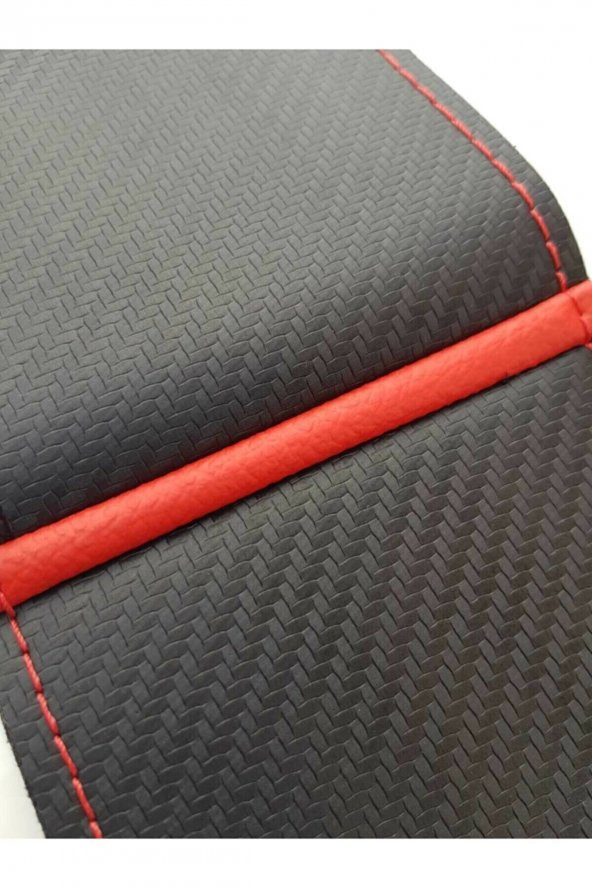 Vw Golf 7 Uyumlu Dikmeli Direksiyon Kılıfı Karbon Desenli Alkantara Kırmızı Yüzüklü - 3