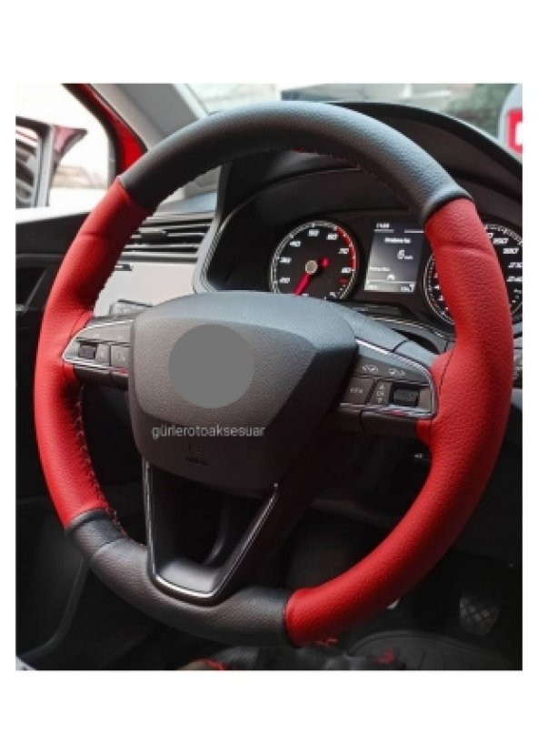 Hyundai İ10 Uyumlu Dikmeli Direksiyon Kılıfı İki Renkli Kırmızı-Siyah