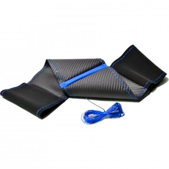 Universal Alcantara Deri Dikmeli Direksiyon Kılıfı Alkantara-Karbon Mavi Yüzüklü Mavi İpli - 2