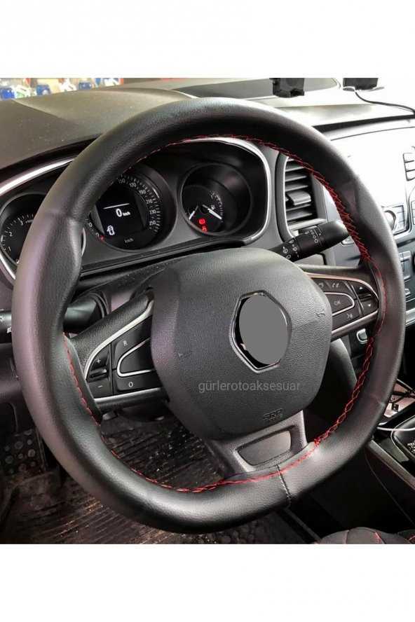 Renault Megane 4 Uyumlu Deri Direksiyon Kılıfı Dikmeli Kırmızı İpli 38×11CM ürün görseli