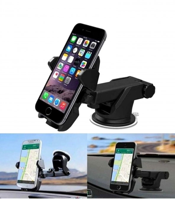 Carub Oto Telefon Tutucu Cama Vantuslu Uzayan Kollu Tuşlu Siyah