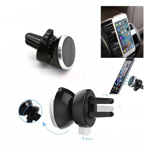 Carub Oto Telefon Tutucu Izgaraya Geçmeli Mıknatıslı 360° - 2