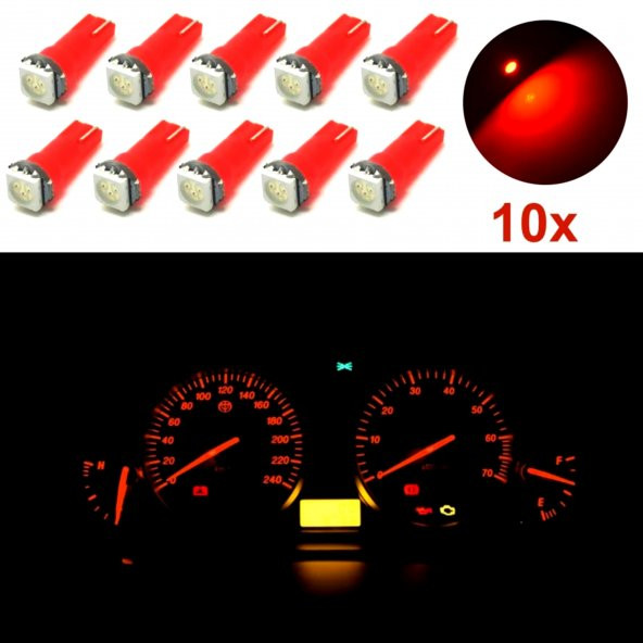 T5 5050 Led Oto Kilometre Kadran Ambians Aydınlatma Ampülü Kırmızı 10 Adet ürün görseli 1