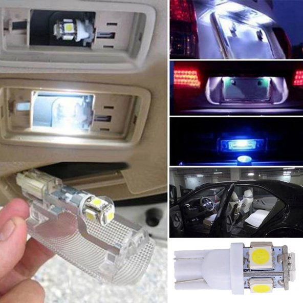 20 Adet T10 led ampül park led plaka led tavan led dipsiz led ışık beyaz renk 12V 5 SMD - 2
