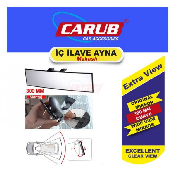 Carub İç Dikiz Ayna Makaslı Geniş Açılı 300mm