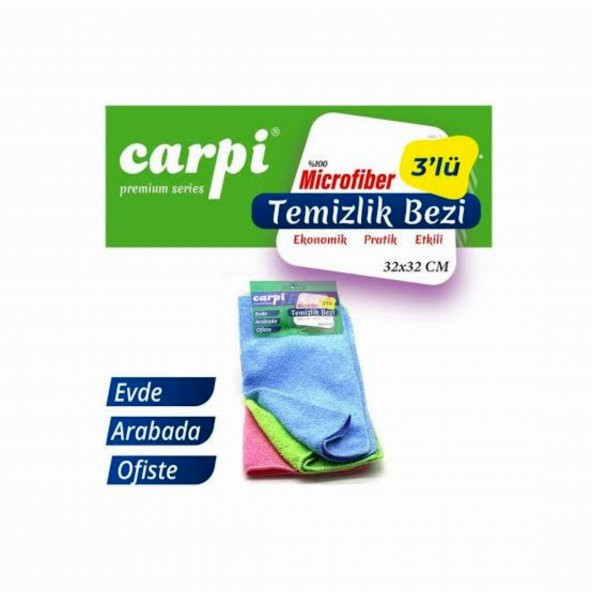 Carpi Mikrofiber Cam Bezi kurulama temizlik bezi 3lü paket