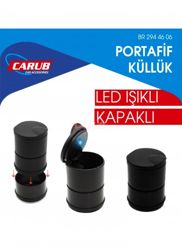Universal Kül Tablası Kapaklı Led Işıklı Kokusuz Küllük Siyah ürün görseli 1