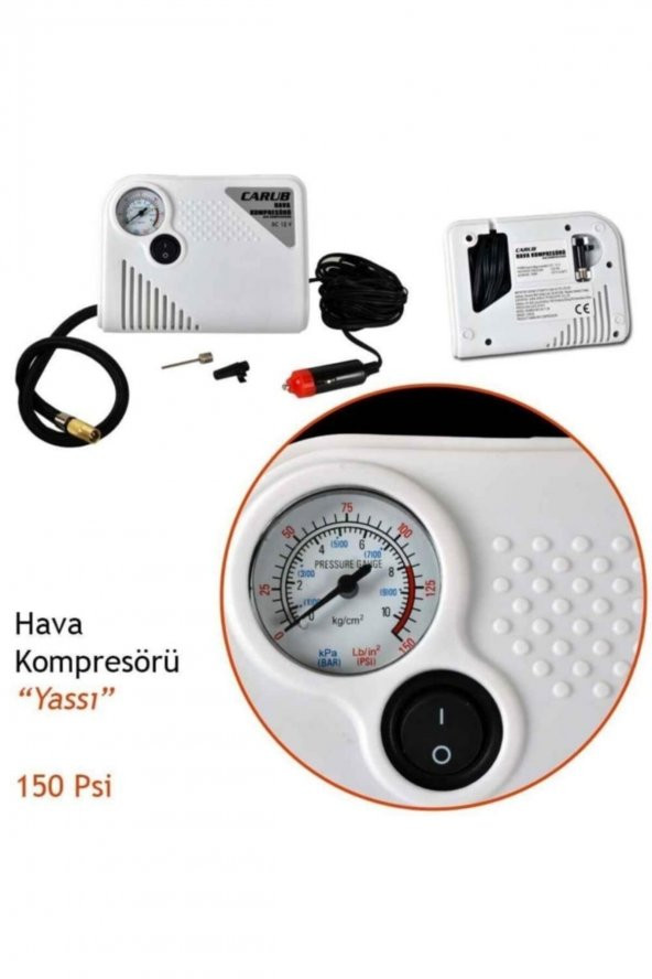 Araç Mini Hava Kompresörü 12v 150 Psi Yassı Lastik Şişirici - Resim 2