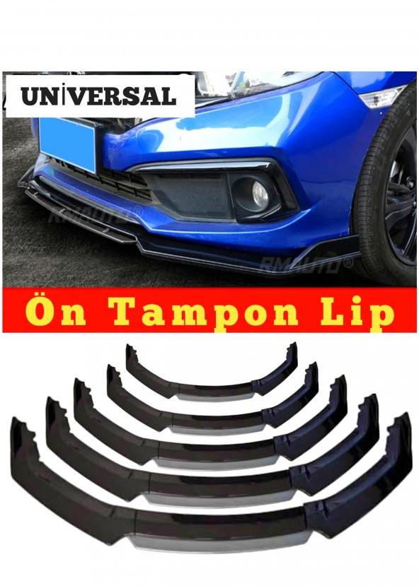 Universal Ön Tampon Eki-Ön Karlık 4 Parça Ön Tampon Lip Siyah-Gri Dilli