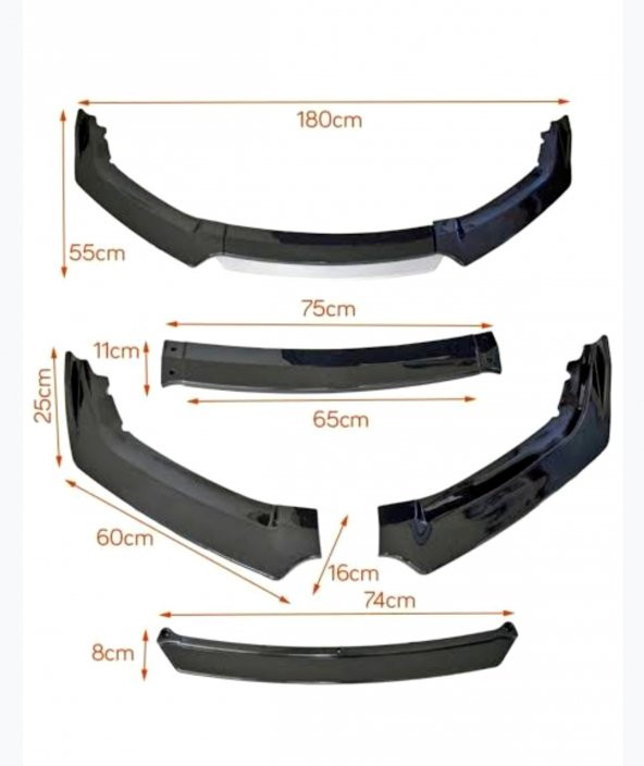 Universal Ön Tampon Eki-Ön Karlık 4 Parça Ön Tampon Kırmızı Dilli - Resim 2