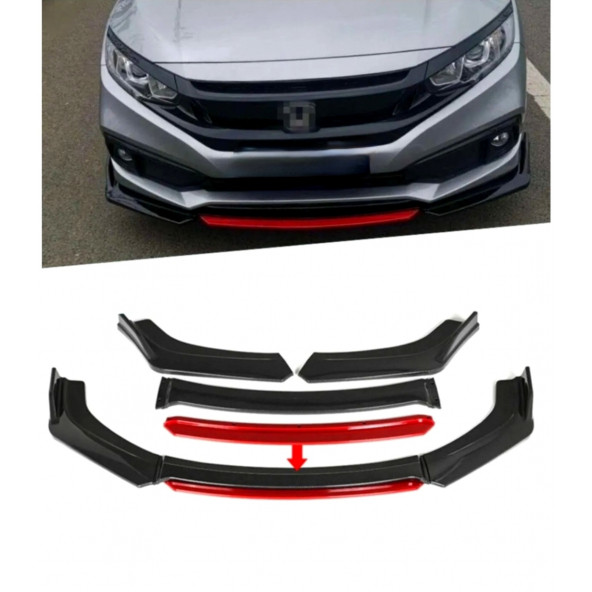 Universal Ön Tampon Eki-Ön Karlık 4 Parça Ön Tampon Kırmızı Dilli - Resim 3