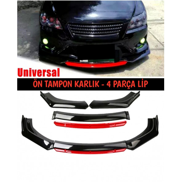 Universal Ön Tampon Eki-Ön Karlık 4 Parça Ön Tampon Kırmızı Dilli - Resim 5