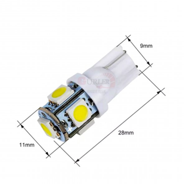 T10 Park Ledi Dipsiz 5 Ledli Led Beyaz Araç Ampulü 5 ADET - Resim 4