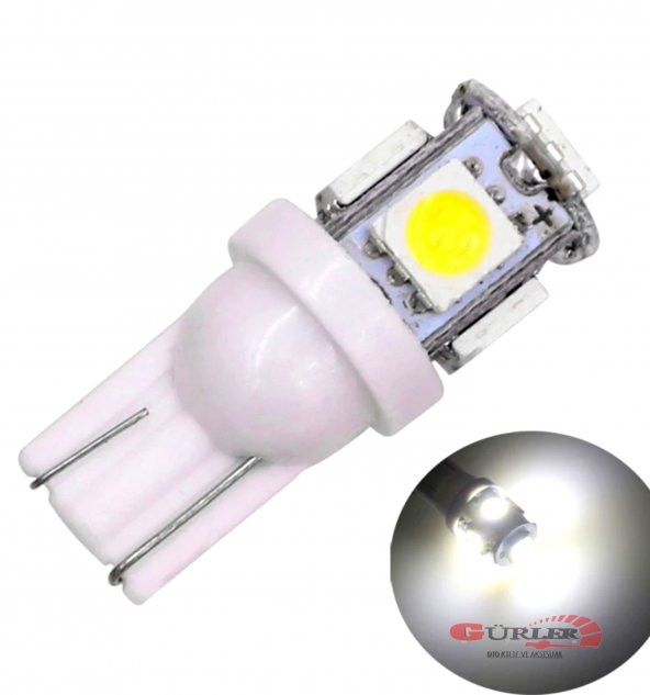 T10 Park Ledi Dipsiz 5 Ledli Led Beyaz Araç Ampulü 5 ADET - Resim 3