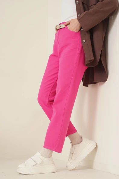 Düz Boyfriend Fuşya Pantolon - 2
