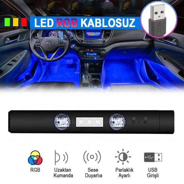 Kablosuz USB Şarjlı Sese Duyarlı Disko Ayak Altı Tavan Led RGB Aydınlatma
