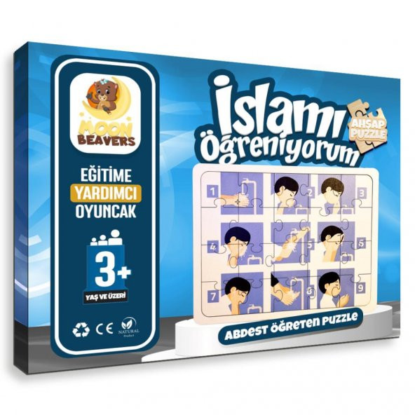 Moon Beavers İslamı Öğreniyorum Puzzle Serisi - Erkek Abdest 83017,İslami Eğitici Öğretici Ahşap Oyuncak - 2