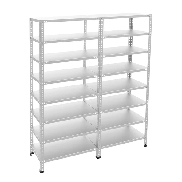 8 Katlı Duble Galvaniz Çelik Raf - Depo, Arşiv, Kiler, Dosya, Market Rafı, Civatalı Raf Sistemi  43x60 cm 100 cm 1.50 mm