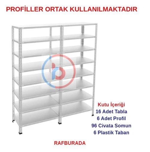 8 Katlı Duble Galvaniz Çelik Raf - Depo, Arşiv, Kiler, Dosya, Market Rafı  43x60 cm 200 cm 1.50 mm ürün görseli