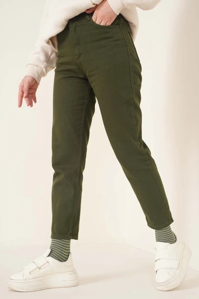 Düz Boyfriend Haki Pantolon - Resim 2