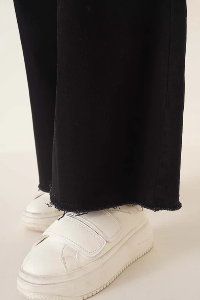 Kısa Püsküllü Kot Pantolon Siyah - Resim 4