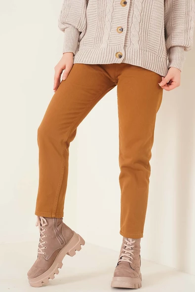 Düz Boyfriend Taba Pantolon