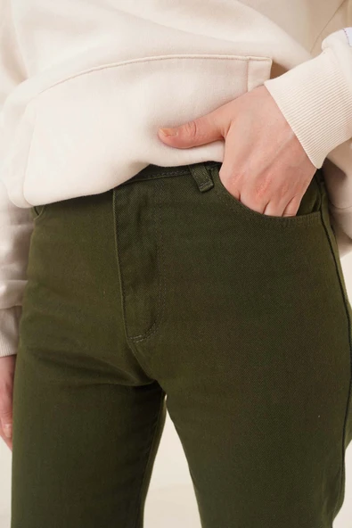 Düz Boyfriend Haki Pantolon - Resim 4