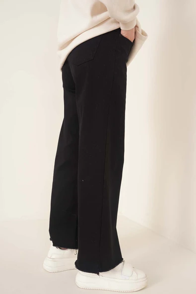 Kısa Püsküllü Kot Pantolon Siyah - Resim 3