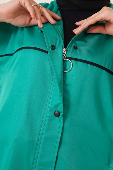 Çıtçıt Düğmeli Yağmurluk Yeşil - Resim 4