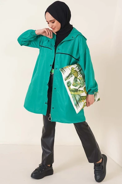 Çıtçıt Düğmeli Yağmurluk Yeşil - Resim 2