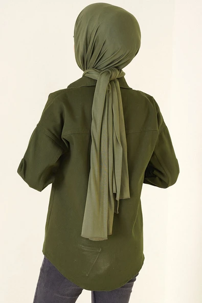 Çıtçıt Düğmeli Kot Ceket Haki - 3