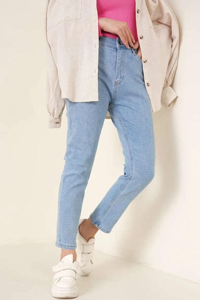 Regular Fit Likralı Pantolon Açık Mavi ürün görseli 1