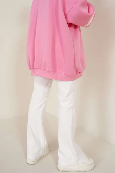 İspanyol Paça Yüksek Bel Beyaz Jean Pantolon - Resim 3