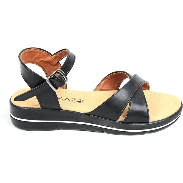 Moda Ayakkabı 5420 Siyah Kadın Günlük Düz Sandalet Ayakkabı - Resim 3