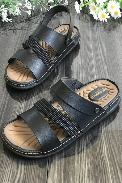Moda Ayakkabı 5203 Erkek Siyah Sandalet Terlik - 6