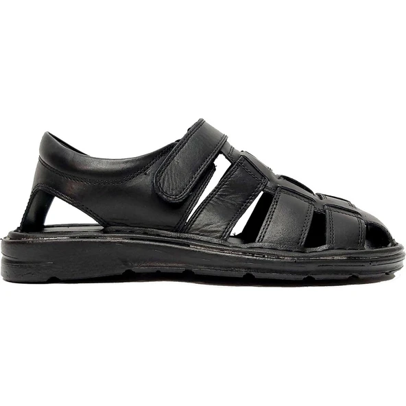 Moda Ayakkabı 0453 Siyah Deri Erkek Sandalet - Resim 6