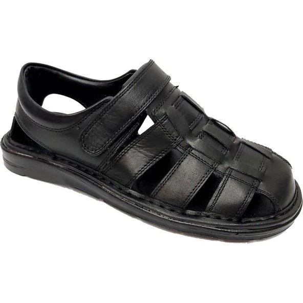 Moda Ayakkabı 0453 Siyah Deri Erkek Sandalet