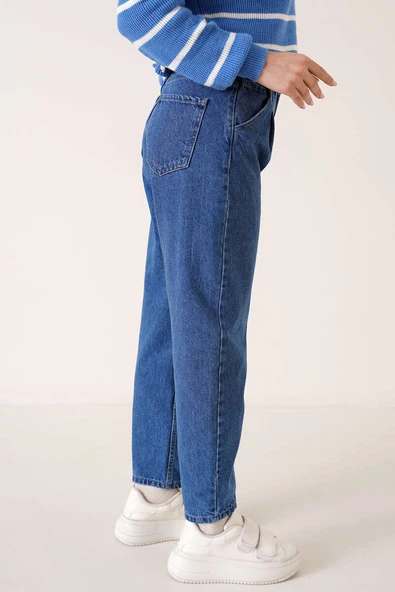 Paça Pensli Jean Pantolon Orta Mavi - Resim 3