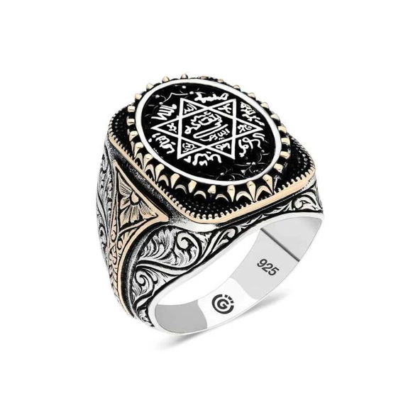 Lucky Life 925 Ayar Gumuss Süleyman Mührü Oval Erkek Yüzük