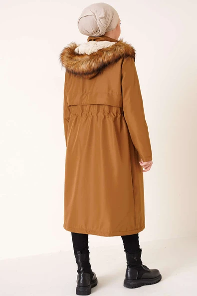 Armalı Bel Büzgülü Kaban Latte - 3