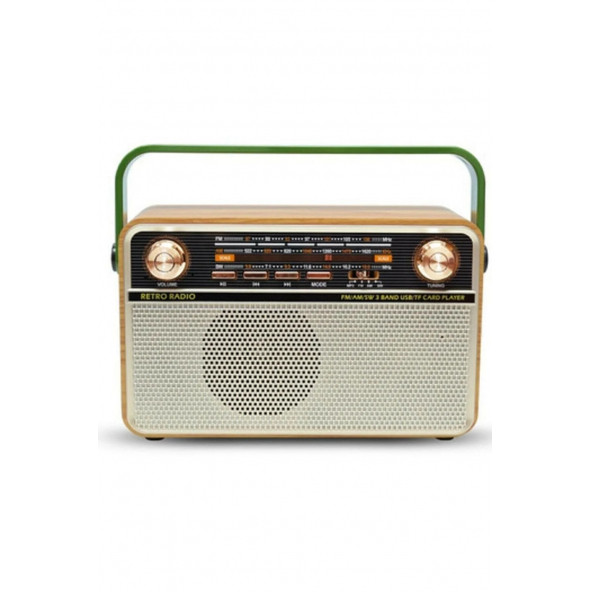 Ahşap Portatif Nostalji Radyo Bt Usb Aux Kumandalı Radyo Md-505bt Açık Renk
