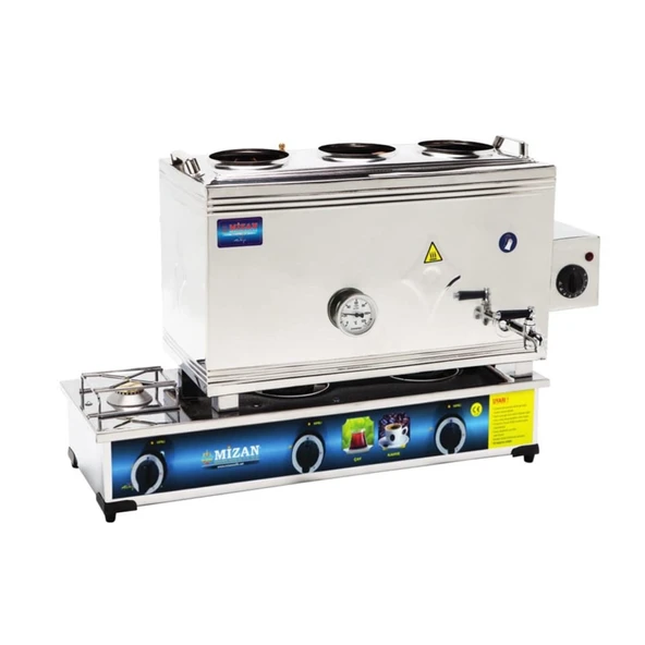 Mizan 60 Lık Doğalgazlı + Elektrikli 40 Litre 3 Demlikli Çay Kazanı - 1
