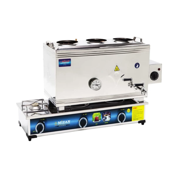 Mizan 60 Lık Doğalgazlı + Elektrikli 40 Litre 3 Demlikli Çay Kazanı Ocağı