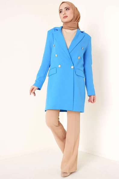 Kruvaze İndigo Ceket - Resim 2