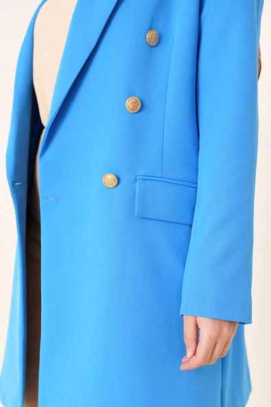 Kruvaze İndigo Ceket - Resim 4