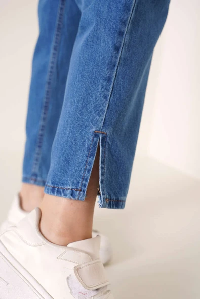Paça Yırtmaçlı Jean Pantolon Orta Mavi - 4