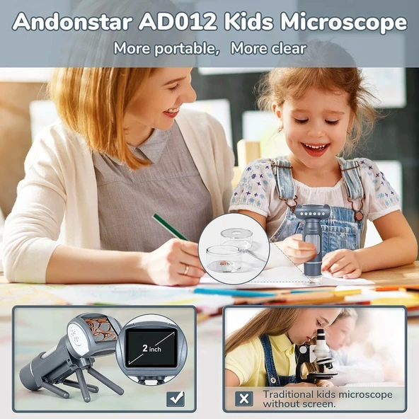 Andonstar AD012 Çocuklar İçin Taşınabilir Mikroskop Kiti Gri - 2