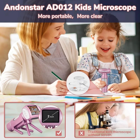 Andonstar AD012 Çocuklar İçin Taşınabilir Mikroskop Kiti Pembe - 2